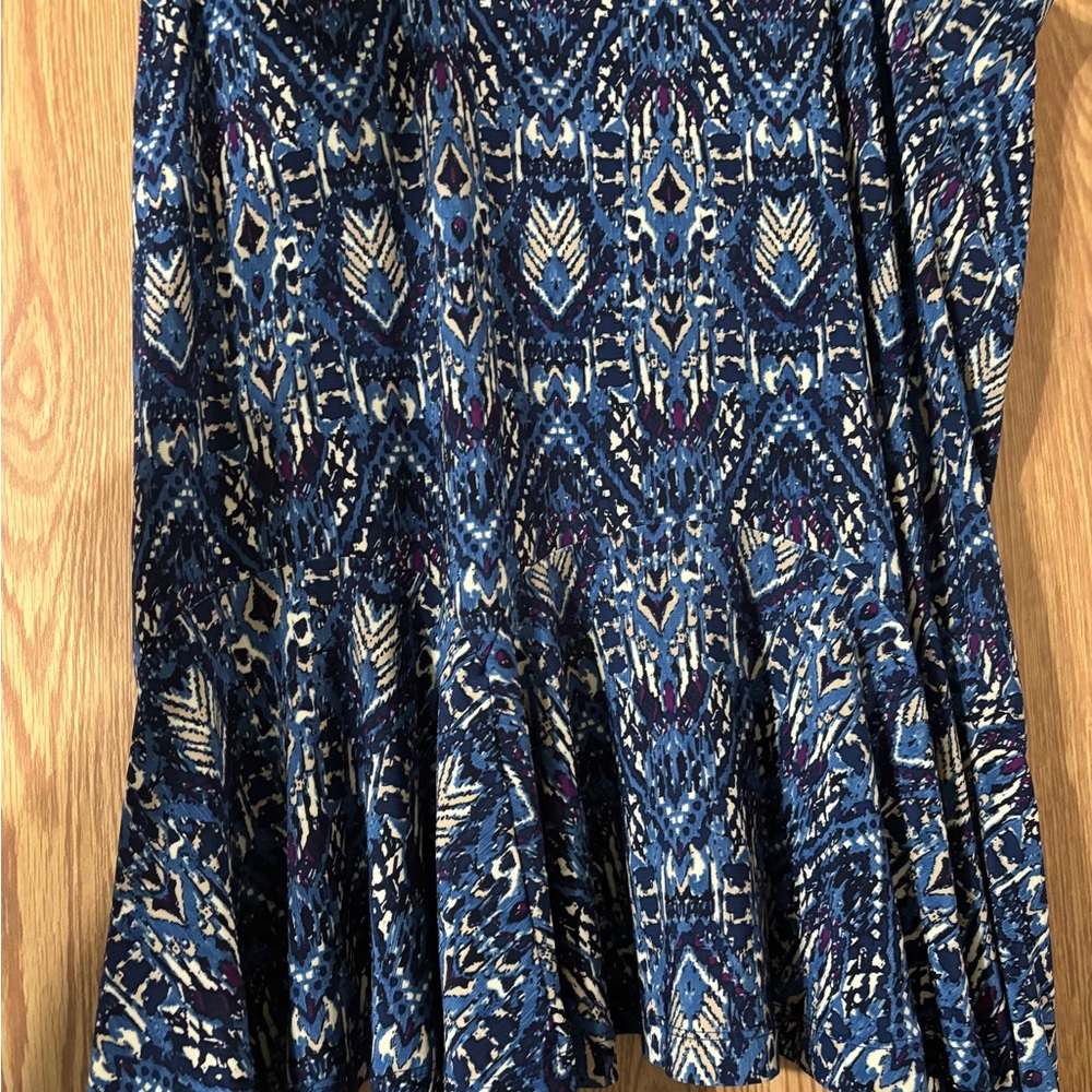 Chaps Blue and White Patterned Midi Skirt